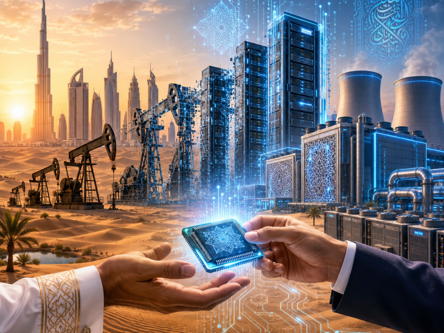 Illustration representing Gulf states AI strategy showing Saudi Arabia and UAE data centre investment