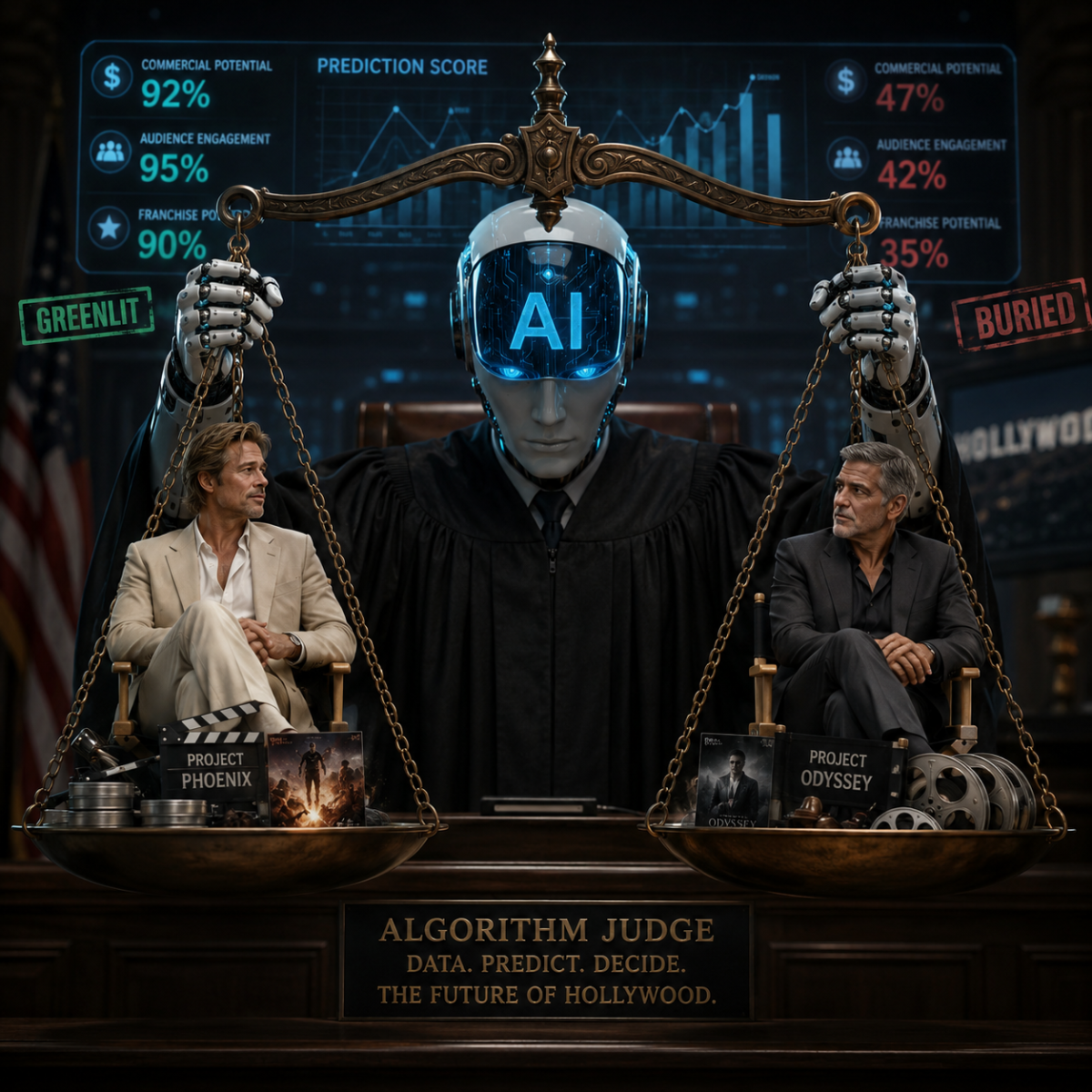 Recommendation algorithm illustration showing AI shaping which films and shows Hollywood makes