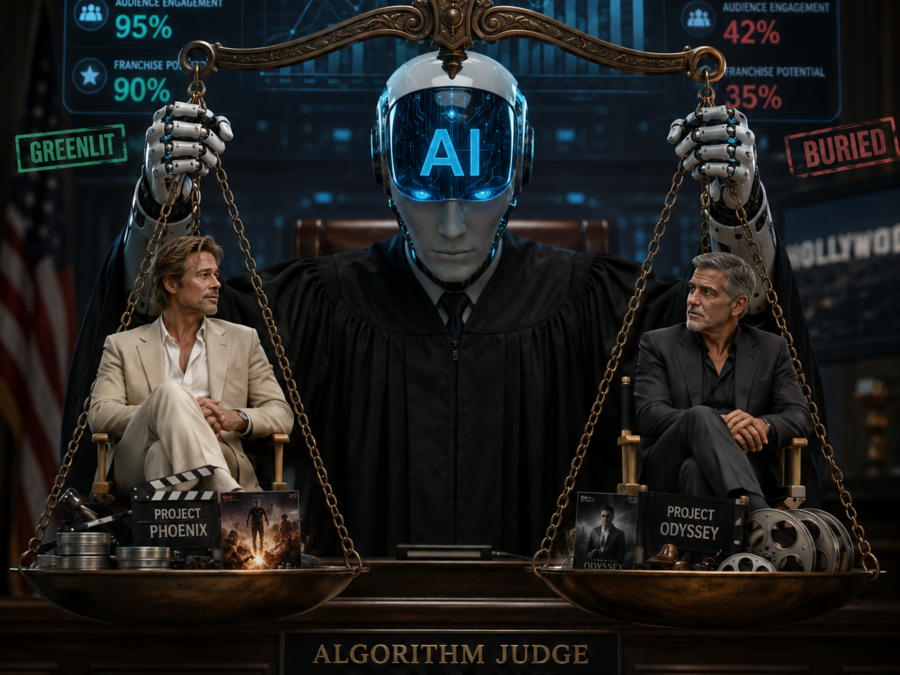 Recommendation algorithm illustration showing AI shaping which films and shows Hollywood makes