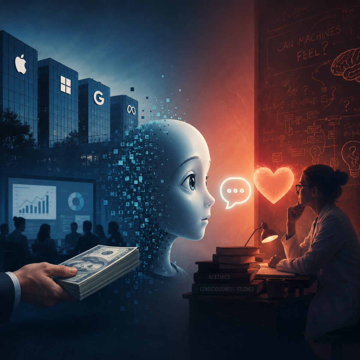 AI chatbots emotions consciousness research illustration