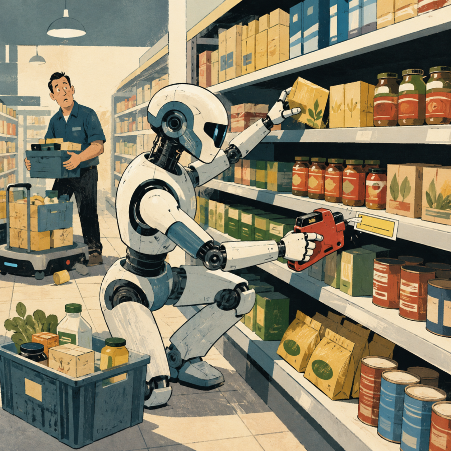 Illustration of an AI shopping agent completing checkout for AI in retail