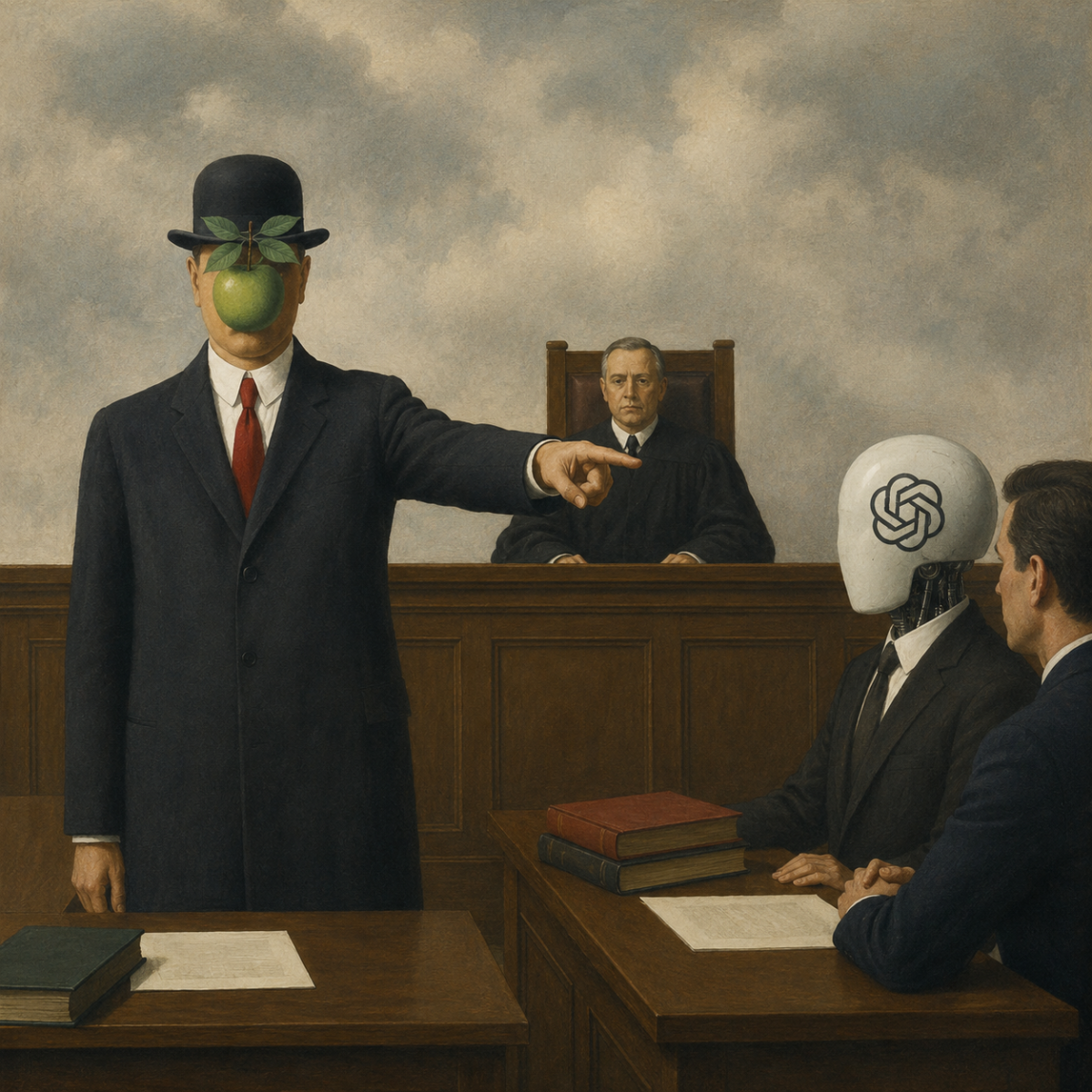 Apple OpenAI lawsuit illustrated as a corporate legal standoff over trade secrets