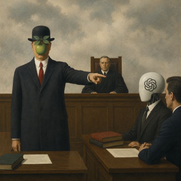 Apple OpenAI lawsuit illustrated as a corporate legal standoff over trade secrets