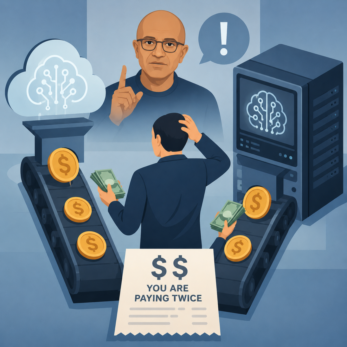 Satya Nadella warning about companies paying twice for AI in money and data