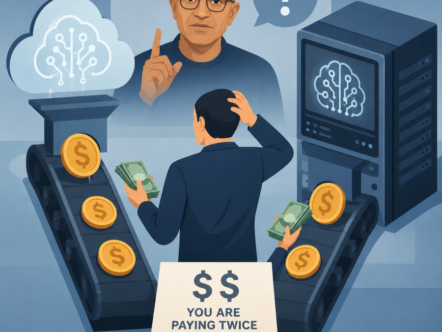 Satya Nadella warning about companies paying twice for AI in money and data