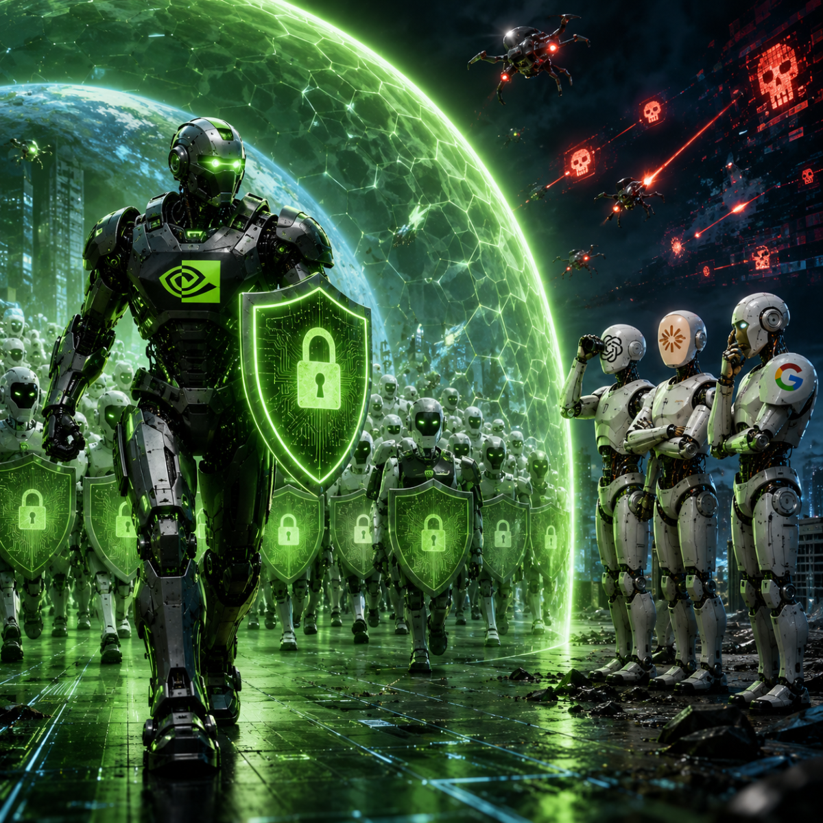 Nvidia AI security alliance illustration of an open padlock and connected companies