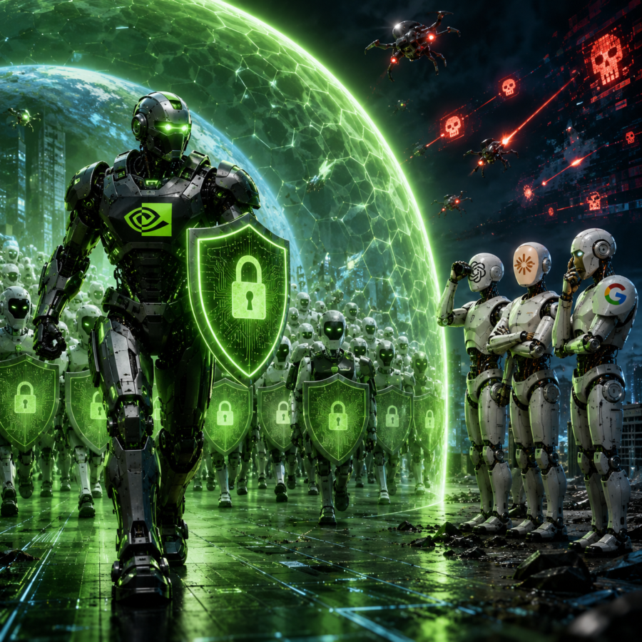 Nvidia AI security alliance illustration of an open padlock and connected companies