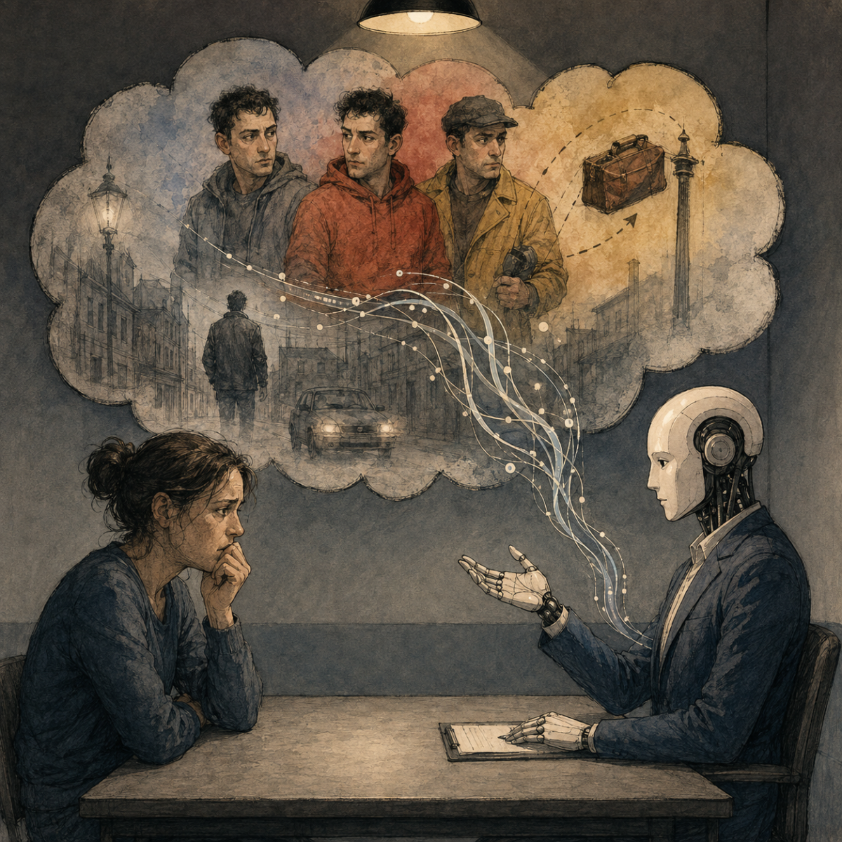 AI false memories illustrated by an AI interviewer adding a phantom car to a witness's recollection