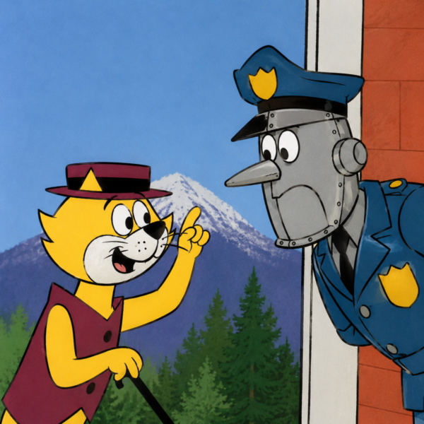 AI police reports illustration of an officer reviewing a document generated by artificial intelligence