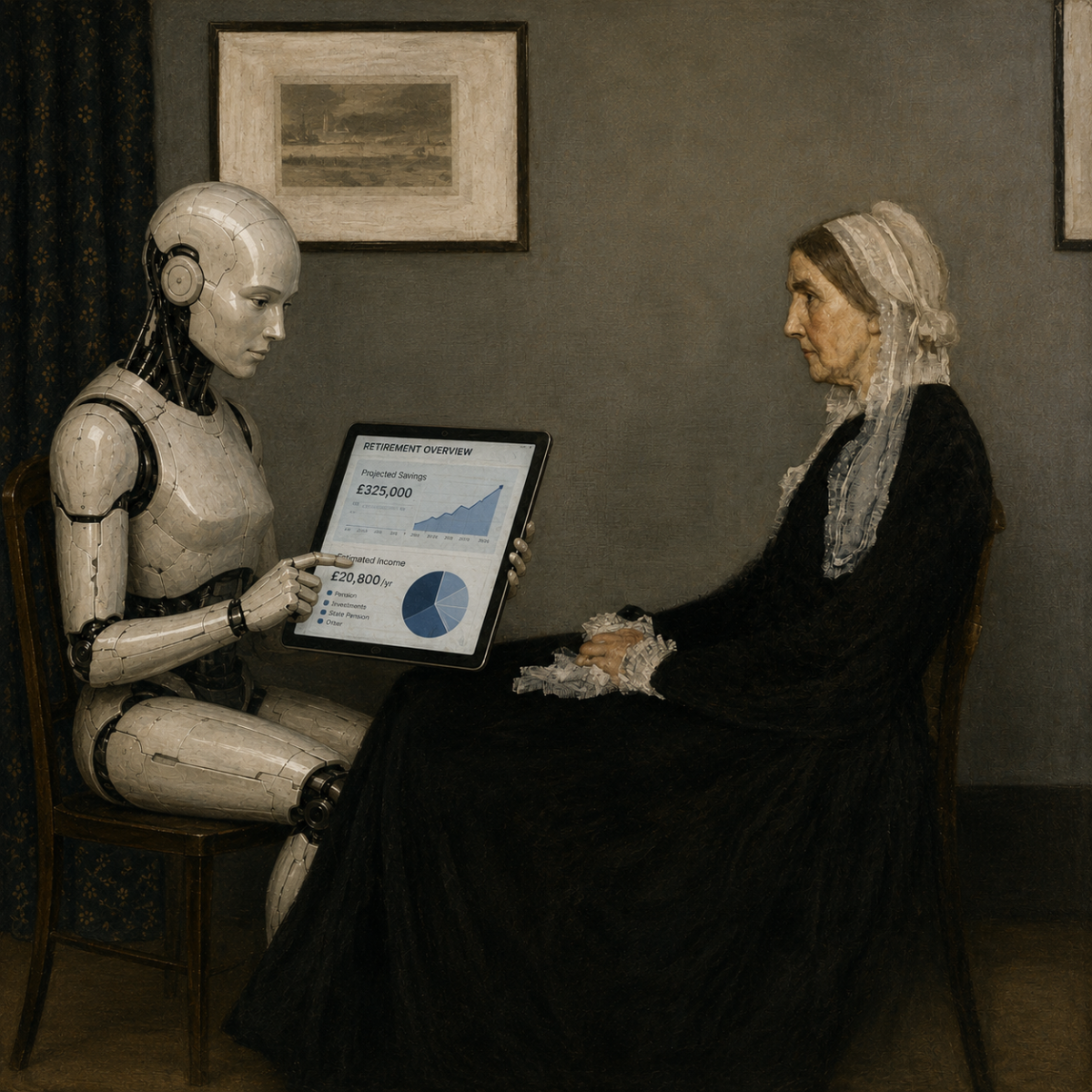 AI retirement planning illustration of a nest egg being managed by an algorithm