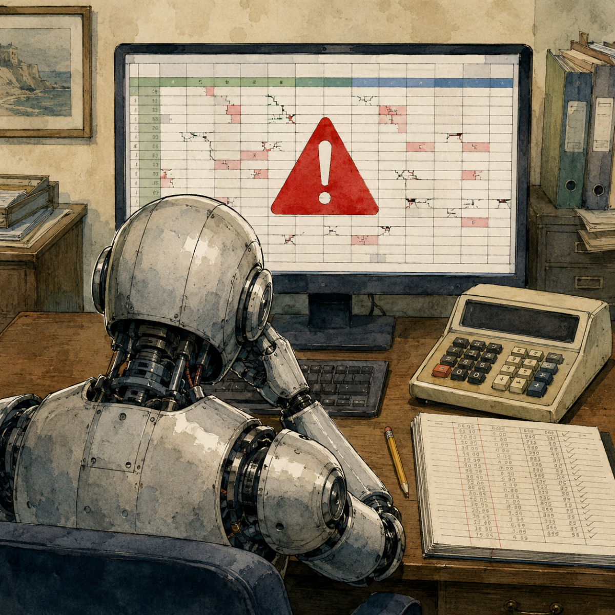 AI tabular prediction failing as spreadsheet columns multiply beside a reliable classical model