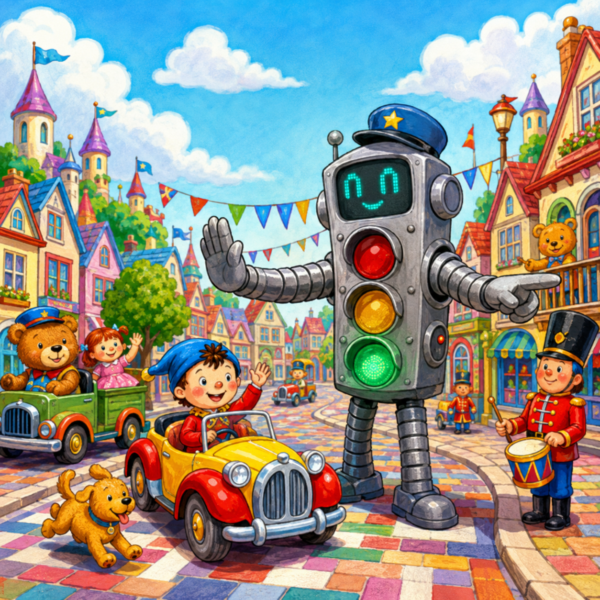 AI traffic lights illustration of a smart intersection with sensors and signal timing data