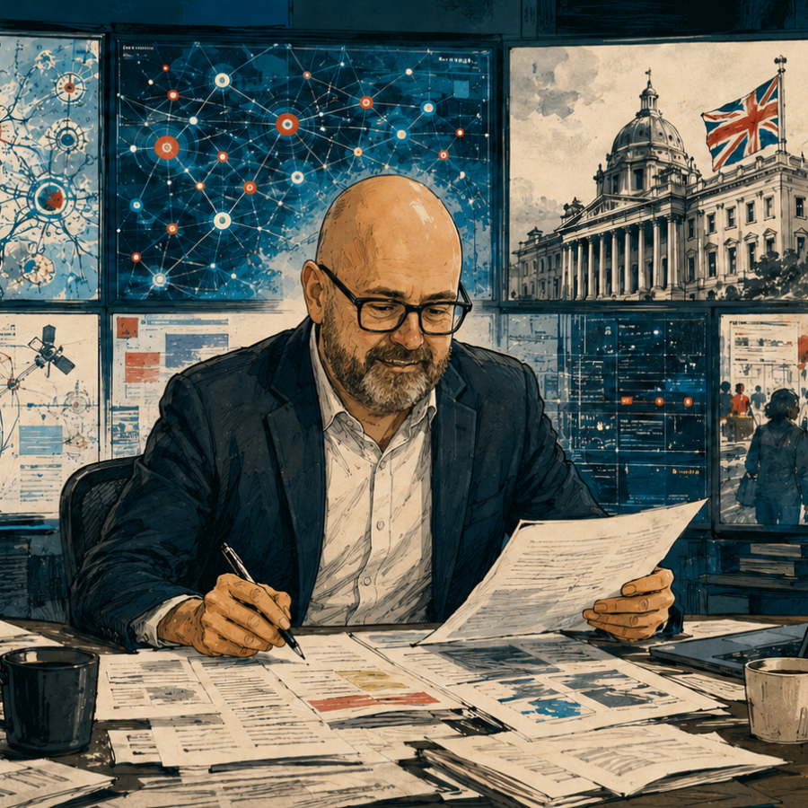 Stuart Kerr reviewing the latest artificial intelligence developments in the LiveAIWire newsroom