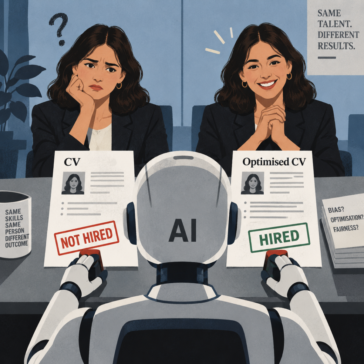 Two identical job candidates receive different hiring decisions from an AI recruiter after one uses an optimised CV.