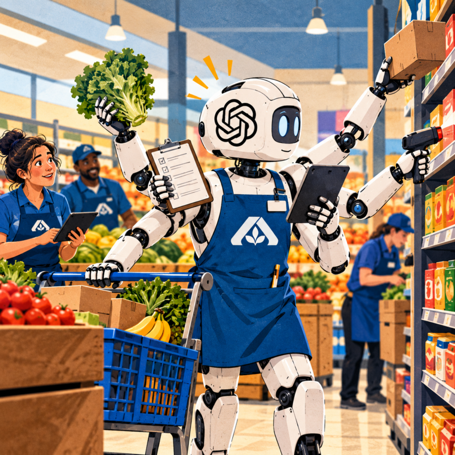ChatGPT robot helping Albertsons staff with supermarket workflows and everyday store tasks